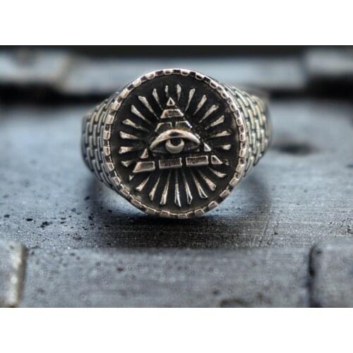 Retro Mens Eye of Providence Freemasons Stainless Steel Ring All Seeing Eye Masonic Biker Rings Jewelry