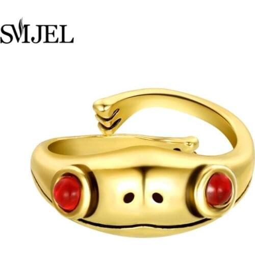 SMJEL Hollow Animal Rings for Women Gold Color Adjustable Frog Ring With Red Crystal Eye over Retro Ancient Open Finger Jewelrys