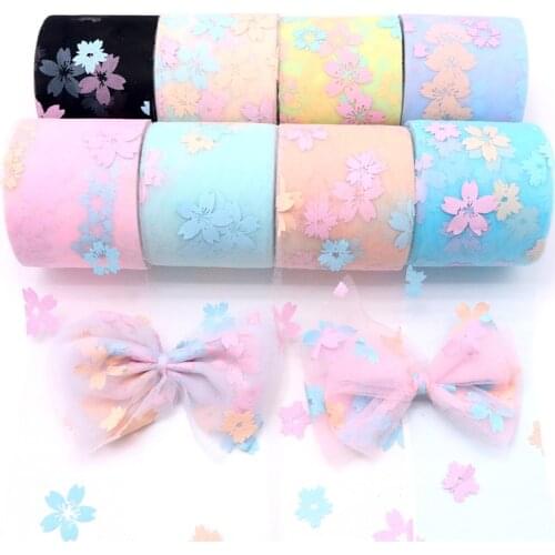 Flower Tulle Colorful Cherry Blossoms Printed Mesh Ribbon 6cm 25yards Organza Fabric DIY Headbands Weddding Birthday Gift Wrap