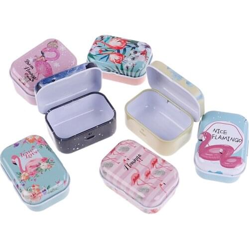 Mini Flamingo Metal Packing Tin Jar Boxes Small Medicine Case Cans Coin Headphones Travel Pill Box Portable Pill Box Case Random