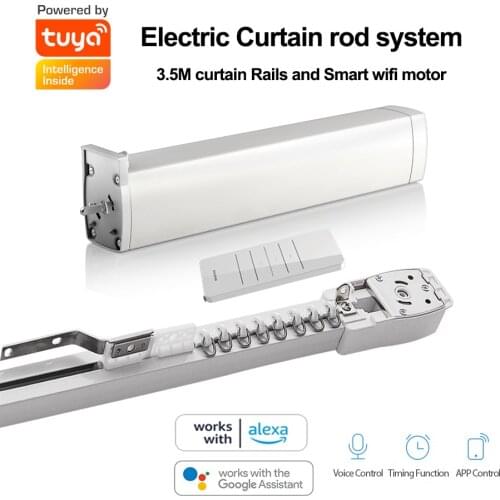Wifi Smart Curtain Motor+3.5M CurtainTrack System Motorized Remote Control Work with Alexa/Google Home Smart life/Tuya APP