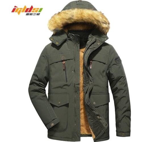 Mens Winter Parka Thick Warm Fleece Jackets Casual Windproof Military Overcoat Male Hooded Outwear Multi-Pocket Velvet Jackets