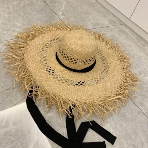 New Women Wide Brim Summer Sun Hats Foldable Soft Hollow Raffia Straw Hat Ladies Girls Outdoor Vacation Casual Beach Hat Panama