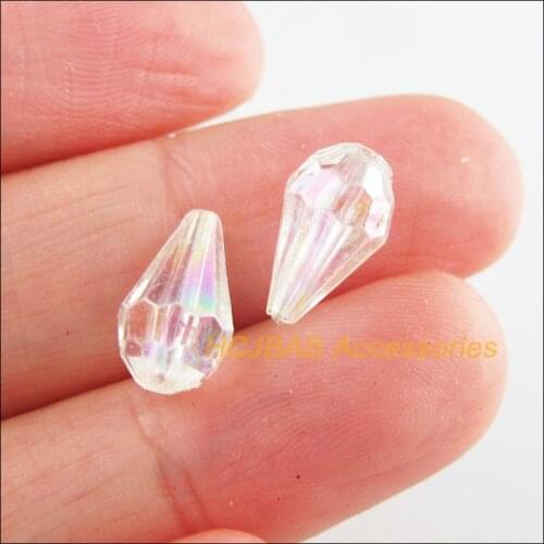 100 New Facted Teardrop Charms Acrylic Spacer Beads White AB Loose 7x12mm