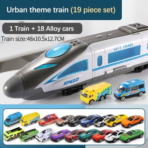 Newest 19Pcs Childrens Train Toys Large-scale Receivable Track Puzzle Early Teaching Fun Car Model Inertial Light Music