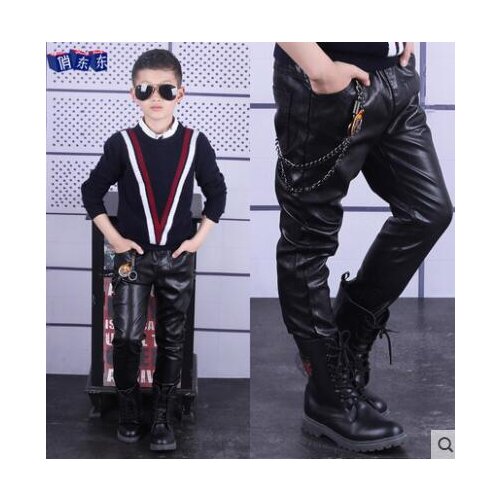 Faux New Top Fashion Solid Leather Boys Pants 2019 Spring-autumn Childrens Clothing Skinny Casual Child Trousers Kids Fashion