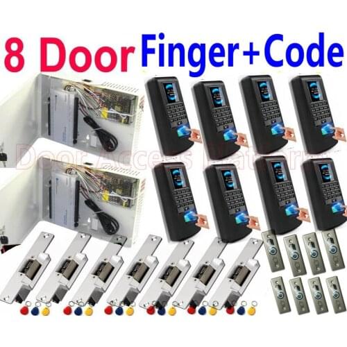 8 Door New TFT LCD Fingerprint+Code PSU Power+Access Controller panel board Web IP Interface Control Door Strike locks+Software