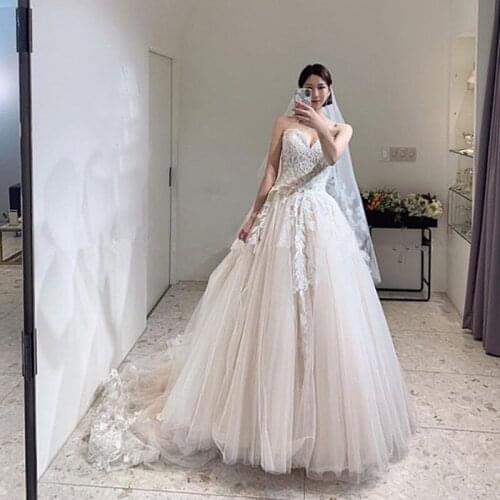 Charming Light Champagne Bridal Gowns Sweetheart Princess Ball Gown Korea Bride Wedding Dresses Country Garden vestido De noiva