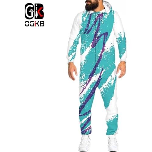 OGKB Blue Stripes 3D Printed Romper Womens Jumpsuits Zip Up Hooded Playsuits Full Sleeve Casual Fashion Overalls Dropshipping