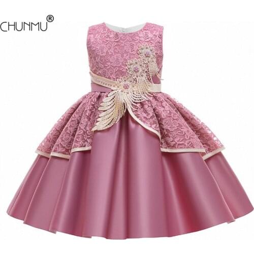 Birthday Wedding Gown Tutu Princess Dress Elegant Beaded Applique Girls Children Clothing Kids Party For Girl Clothes