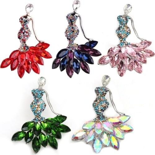 Silver Plated Vintage Ballet Girl Statement Teardrop Crystal Rhinestone Brooch Pin Women