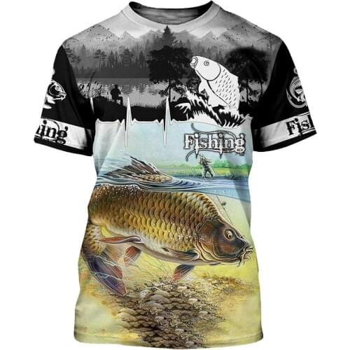 Lure Fishing Print 3d T-Shirt Men Round Neck Short Sleeve Summer Green