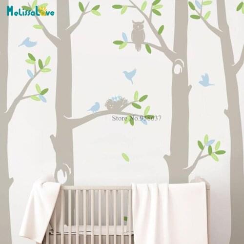 Nature Tree Scene with Baby Birds and Nest Wall Art Mural Stickers Owl Decal Removable Vinyl Wallpaper Home Playroom Decor BB747