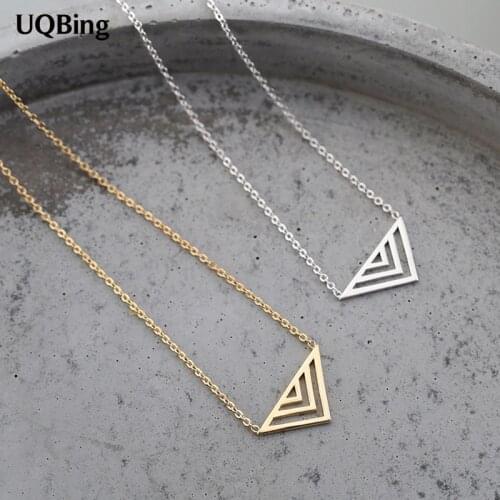 Drop Shipping 925 Sterling Silver Necklaces Simple Hollow Triangle Necklaces&Pendant Jewelry Collar Colar