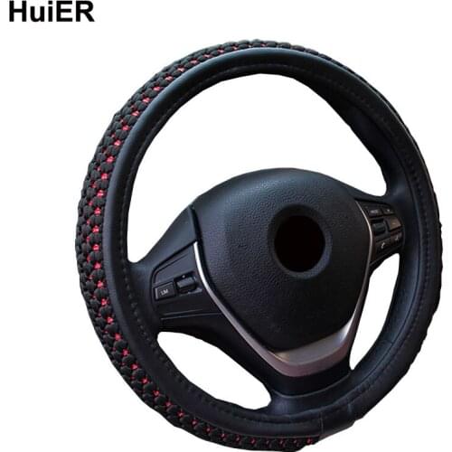 HuiER Car Steering Wheel Covers Soft Ice Silk Leather 5 Colors Anti-slip For Car Styling 37-38CM Steering-wheel Free Shipping