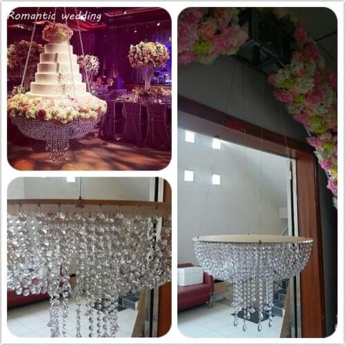 60CM 24inch Wedding Crystal Chandelier style drape suspended Swing cake stand round Main table Decoration supplies