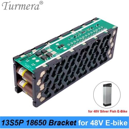 Turmera 48V Silver Fish Battery 13S5P 18650 Holder with 13S 15A Balancing BMS Welding Nickel for 52V Electric Bike Batteries Use