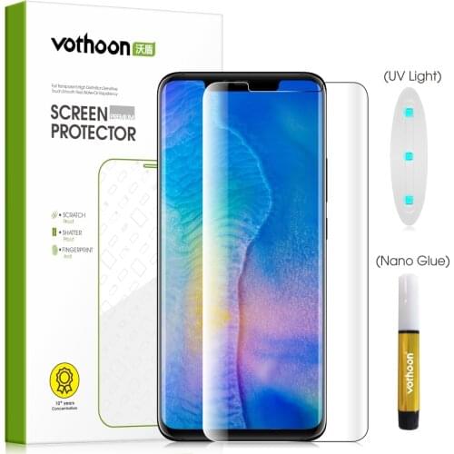 Vothoon UV Tempered Glass For Huawei Mate 20 Pro 3D Full Curved Screen Protector Case Friendly Glass