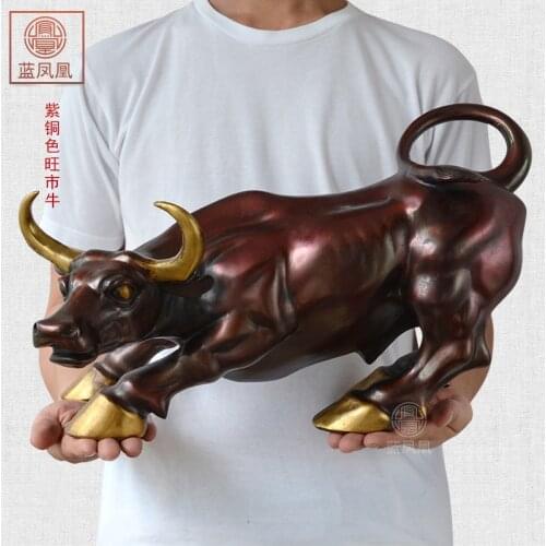 40CM LARGE # Office home-efficacious Talisman Money Drawing COW Business stock-market BRONZE Charging bull Mascot statue