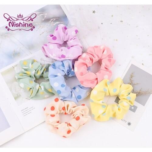 Nishine Women Colorful Dots Chiffon Large Intestine Hair Rope Fashion Girls Ponytail Headwear Clothing Decoration Birthday Gifts