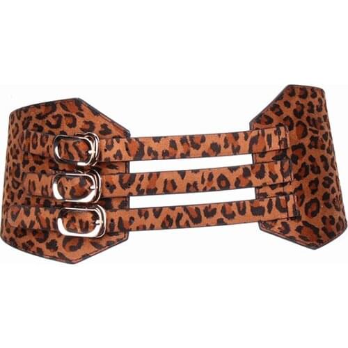Angry Snake Women Belt Leopard belt 3 Buckle Waist Belt High Quality Suede Wide Belt For Women