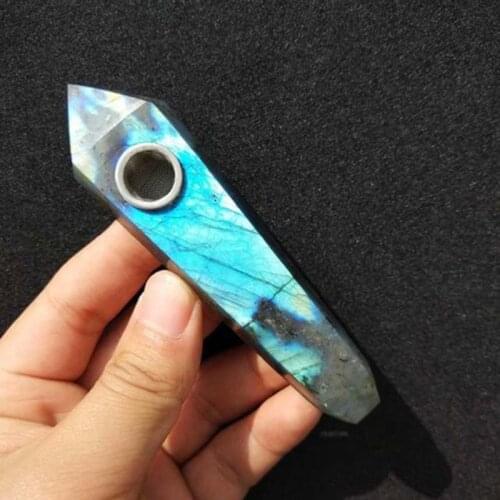 1pcsNatural quartz crystal labradorite stone smoking pipe to heal
