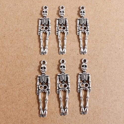 20pcs 39*9mm Tibetan Silver Color Skeleton Skull Charms Pendants for Jewelry Making DIY Drop Earrings Necklaces Handmade Crafts