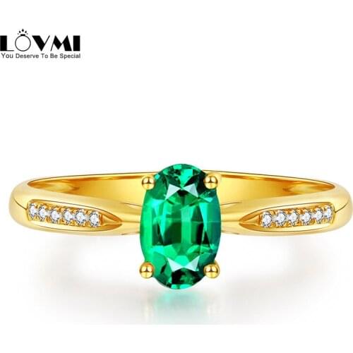 2021 Trendy Woman Wedding Ring Emerald Gemstone Green Zircon Golden Crystal Oval Shape Ring Promise Party Gift Female Jewelry
