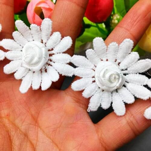 20X White Daisy Rose Flower Heart Embroidered Lace Trim Ribbon Fabric Applique DIY Sewing Craft Trimmings Vintage Wedding Dress