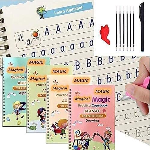 3D Magic Exercise 4 Books + Pen Reusable Book Children 0-10 Writing Stickers Calligraphy English Numbers Letters Montessori Toys