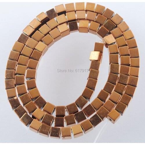 4mm Natural No magnetic Hematite Square Loose Spacer Beads Ancient Copper Metallic Color Jewelry 15.5" TL3167