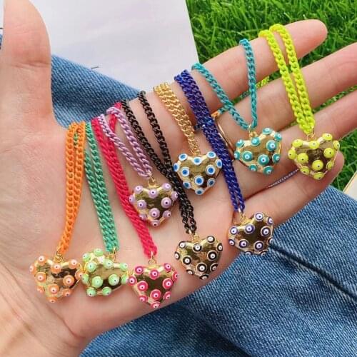 5PCS, Colorful Enamel Dainty Necklace Chain Necklace For Women Enameled Eye Heart Pendant Jewelry Accessories Valentines gift