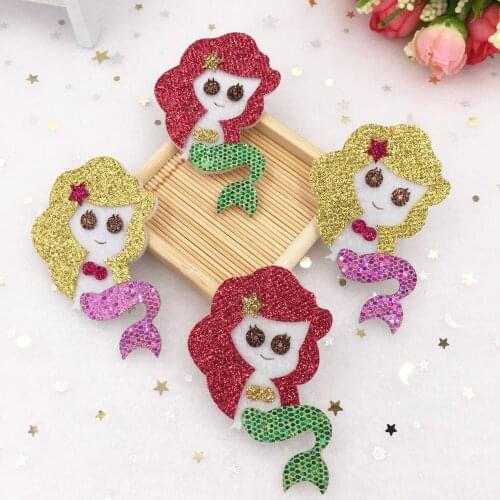 8pcs 45*65mm Glitter Felt Fabric Paillette Mermaid Padded Patches DIY Wedding Appliques A48