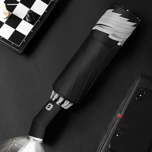 Automatic Windproof Umbrella With Reflective Stripe LED Reverse Light Umbrella 3 Folding Inverted 10 Ribs Umbrellas
