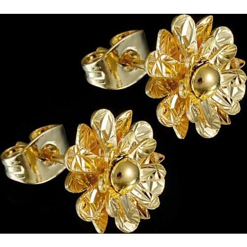 Shiny New Fashion Brand Jewelry Elegant Flower Stud Earrings for Women Gift Simple Style Statement Earring Ear Studs Gold
