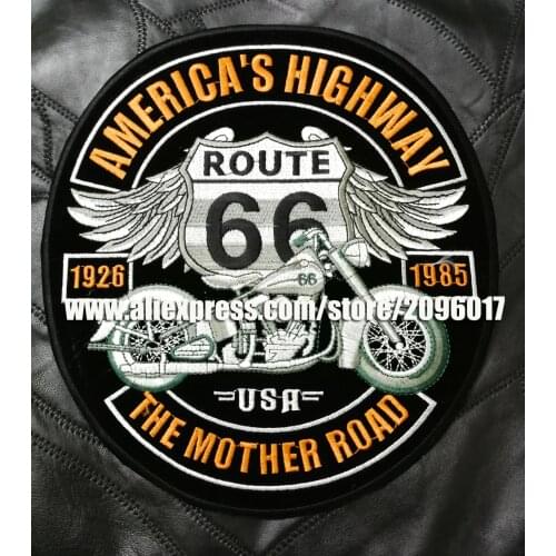 Custom Large Embroidery Punk America highway Patches Biker Motorcycle Iron On Clothing route 66 Patches badges
