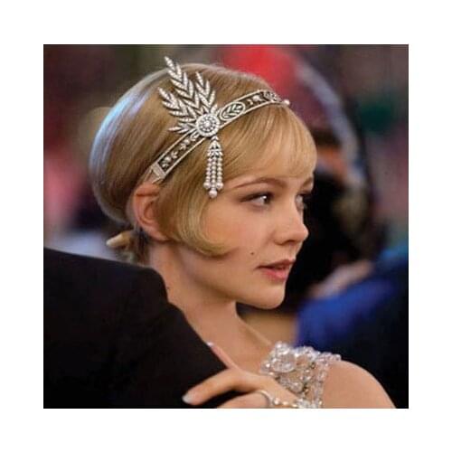 Great Gatsby Headwear Female Elegant Temperament Vintage Style Bride Cosplay Stage Performance Pearls Rhinestone Headband