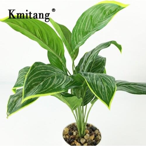 46cm 9heads Fake Tropical Palm Leaves Artificial Monstera Green Plant Branch Plastic Tree Foliage for Home Plant Wall Decoration