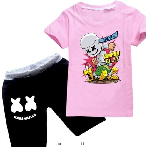 Marshmello Summer Boys Clothes Set Childrens Casual Tracksuit Fashion Cotton T shirt + Pants Sports Suits Kids Clothing Outfits
