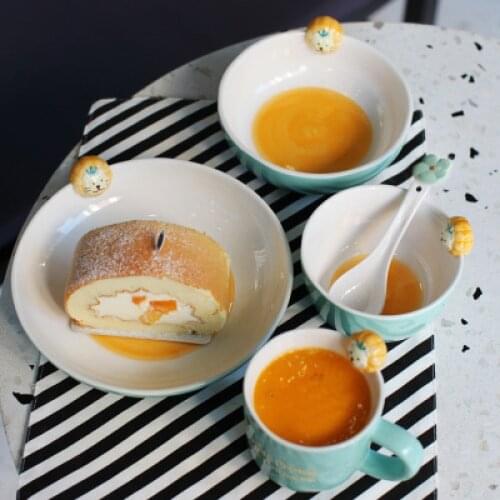 Creative ceramic cute Cartoon animal bowl set household baby children tableware five piece set breakfast plate