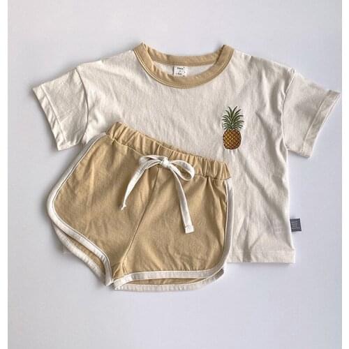 Koodykids 2021 Summer Baby Girl Boy Clothes Set Toddler Soft Cotton Clothing Shirt Pants Casual Style Clothes Short Sleeve Shirt