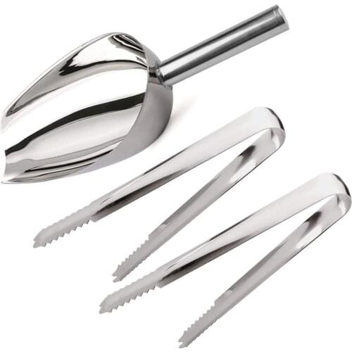 Ice Scoop and Ice Tongs (3 Pack), Stainless Steel Serving Tongs and Food Scoop for Ice Bucket, Bar, Kitchen, Tea Party and Wed