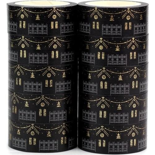 10pcs/lot Cute Gold Foil House Christmas Washi Tapes DIY Decor Scrapbooking Planner Adhesive Masking Tapes School Supply