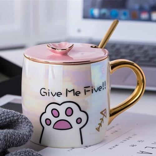 Cartoon Ceramics Cat Mug With Lid and Spoon Coffee Milk Mugs Cute Creative Breakfast Cup Valentines Day Wedding Birthday Gift