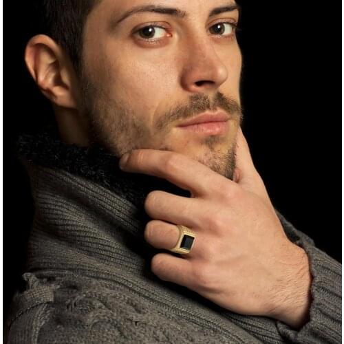 BONISKISS Classic Mens Rings Stainless Steel Man Ring Charm Birthday Gift for Male Party Gold Round Punk Jewelry Cool Anillo