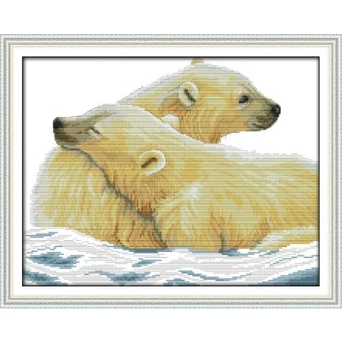 Polar bear and his cub cross stitch kit 14ct 11ct pre stamped canvas embroidery DIY handmade needlework