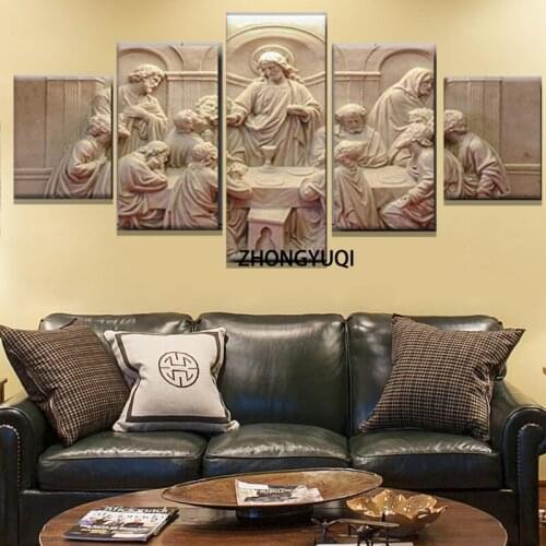 Living Room Wall Decor Jesus Last Supper Wall Decor Pictures 5 Piece Canvas Prints Wall Art Christ Ultima Cena Paintings