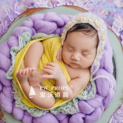 Newborn Photography Props Bonnet Hand Knit Mohair Hat Crochet Baby photo props