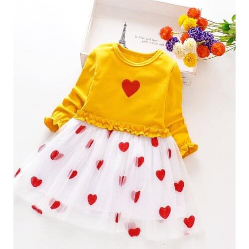 Girls' Long-sleeved Net Yarn Stitching Solid Color Princess Dress Kids Dresses for Toddler Fall Clothes 2021 Flower Girl Dresses