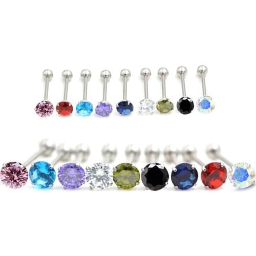 1PC Tongue Piercing Stainless Steel 14G Barbell Women CZ Zircon Tongue piercing Tragus Helix Stud Earrings Body Piercing Jewelry